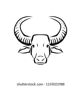 Vector Buffalo Illustration Isolated On White Background