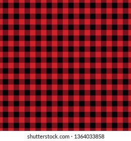 Vector buffalo plaid seamless repeat pattern with red and black geometric squares. 