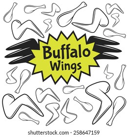 Vector Buffalo Wings Emblem with Chicken Legs and Wings.