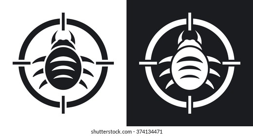 Vector bug target icon. Two-tone version on black and white background