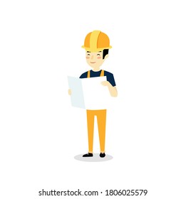 Vector builder with a drawing in hands
