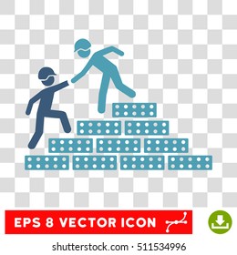 Vector Builder Stairs Help EPS vector pictogram. Illustration style is flat iconic bicolor cyan and blue symbol on a transparent background.