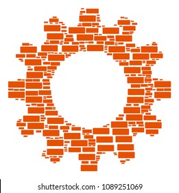 Vector building brick icons are organized into gear illustration. Engineering design concept constructed from building brick pictograms.