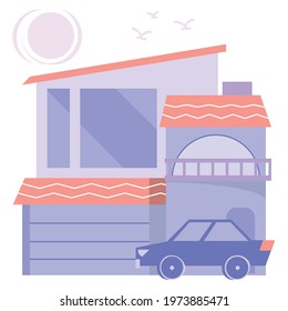 A vector of building and car.