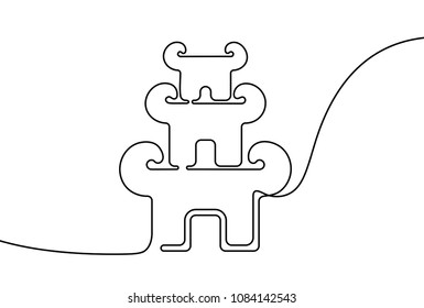 Vector building of China. One line style illustration