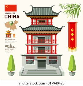 Vector Building of China travel design background, illustrations