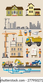 vector building and construction icons set on beige