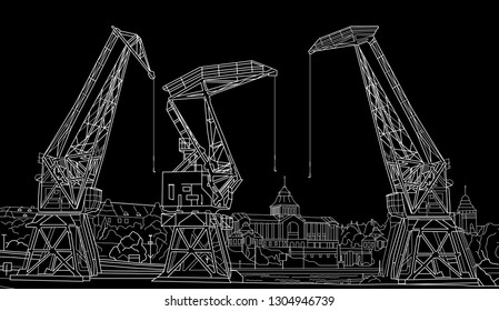 Vector building constructions, the silhouette of cranes 