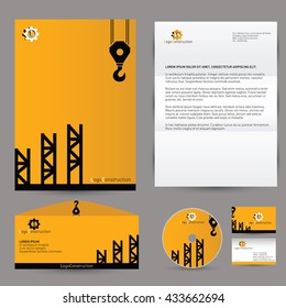 Vector building corporate branding identity template. Concept for construction company. Identity mock up template. Letter, envelope, business card, CD
