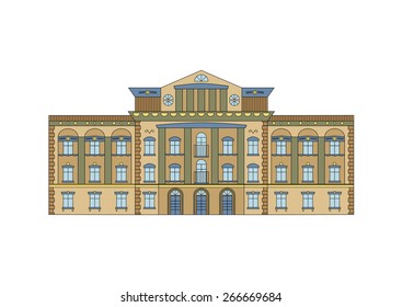 Vector Building Facade. Historical mansion viewed from front elevation on white background.