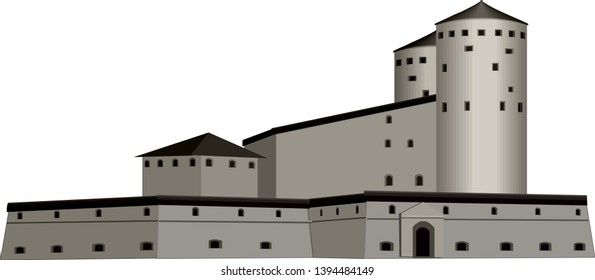 Vector building - gothic abbey. Defensive wall and castle.