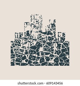 Vector building Icon. Element for Design. Cracked grunge style icon.