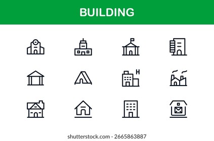 Conjunto de iconos de edificios de Vectores con arquitectura moderna, construcción, rascacielos y símbolos inmobiliarios