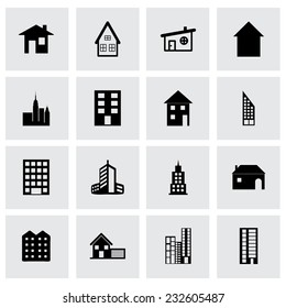 Vector building icon set on grey background