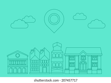 Vector building icons in outline style - city concept