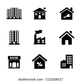 vector building icons set - office city structure illustrations - residential house, real estate icons