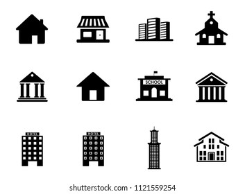 vector building icons set - office city structure illustrations - residential house, real estate icons