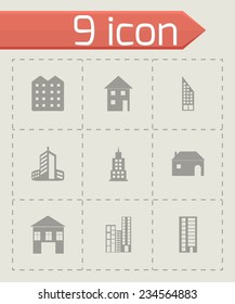 Vector building icons set on grey background
