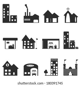 Vector, Building icons set of places