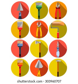 vector building instruments materials essentials supplies stuff icons flat set