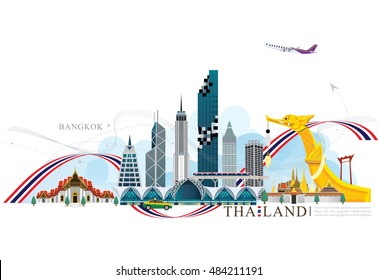 vector Building landmark of Bangkok Thailand background, Bangkok city, Mahanakorn tower