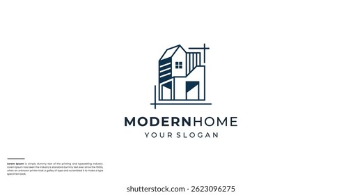 Diseño de casa moderno de construcción de Vectores, logotipo para inspiración arquitectónica.