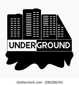 vector building with paint spread below with underground writing.