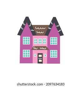 Vector building residential purple rustic house hand drawn naive art