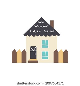 Vector building residential rustic house hand drawn naive art