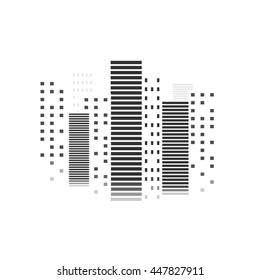 Vector building. Skyscrapers in city. Night cityscape. Monochrome design.