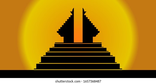 Vector building of temple in sunset background