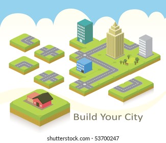 vector for building your city blocks with roads and buildings graphics