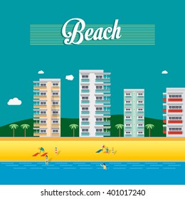 Vector buildings and beach. City Skyline. Urban landscape