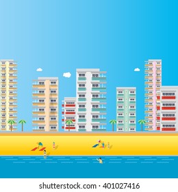 Vector buildings and beach. City Skyline illustration