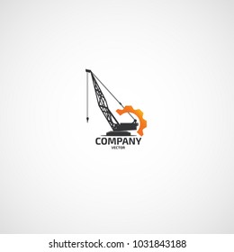 Vector buildings boom crane in gear logo.