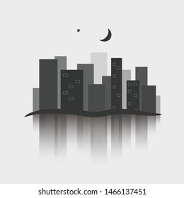 Vector buildings with reflaction and moon and star, business illustration