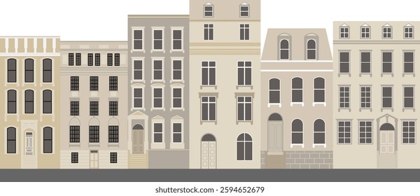 Vector buildings and residential blocks. earth tone color. Exterior buildings and residential blocks front view.