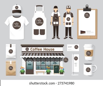 Vector buildings restaurant and cafe shop front design, flyer, menu, package, t-shirt, cap, uniform and display design/ layout set of corporate identity mock up template.