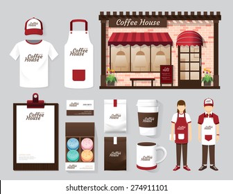 Vector Buildings Restaurant And Cafe Shop Front Design, Flyer, Menu, Package, T-shirt, Cap, Uniform And Display Design/ Layout Set Of Corporate Identity Mock Up Template. 