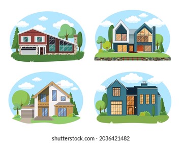 Vector Buildings Set. Flat Design Houses set Isolated on White Background.