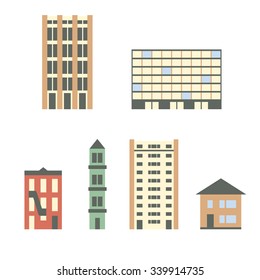  Vector buildings set. Flat design city icons