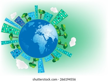 Vector buildings, trees  lines around the world of graphics