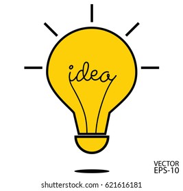 Vector bulb with concept of Idea on yellow color and black text, Illustration for print, web, EPS 10