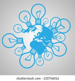 Vector bulb Earth paper illustration to save energy