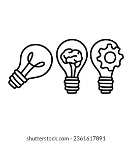 Vector bulb icon with concept of idea. Doodle hand drawn sign. Illustration for print, web