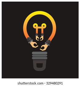 vector Bulb Ideas arm and hand brightness successful creative on black background