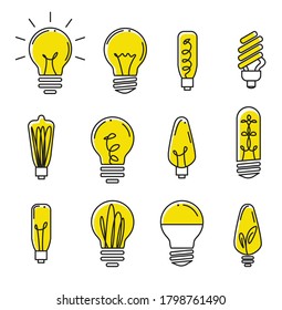 Vector bulb line icons set. Vector illustration design elemetns