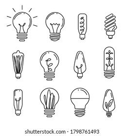 Iconos de la línea de la bombilla del vector. Elementos de diseño de ilustración de vector