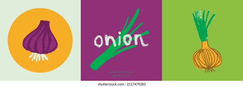 Vector bulb onion icon. Pencil hand-drawn texture. Green bulb leek illustration isolated. Vegan restaurant logo, vegetarian symbol. Homemade cooking sign. Vegetable drawing for label or packaging.