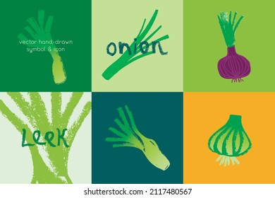 Vector bulb onion icon. Pencil hand-drawn texture. Green bulb leek illustration isolated. Vegan restaurant logo, vegetarian symbol. Homemade cooking sign. Vegetable drawing for label or packaging.